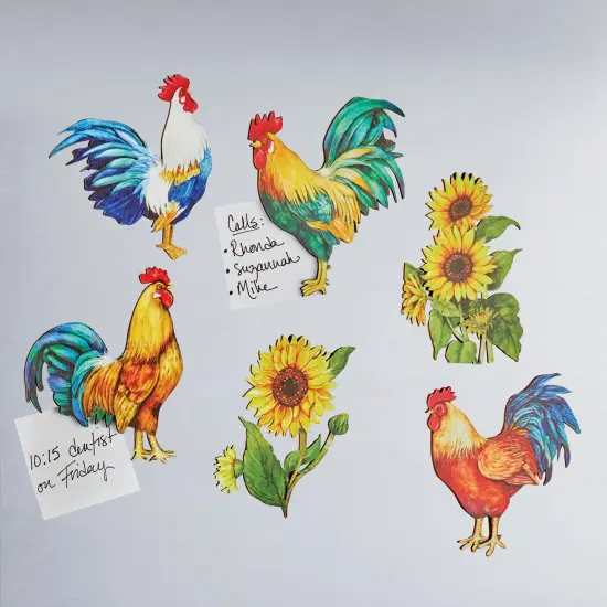 Collections Etc Set of 6 Decorative Rooster Wooden Kitchen Magnets {1}