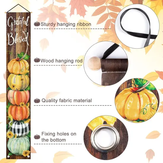 Happy Fall Y'all Porch Sign Grateful Autumn Pumpkin Hanging Banner {2}