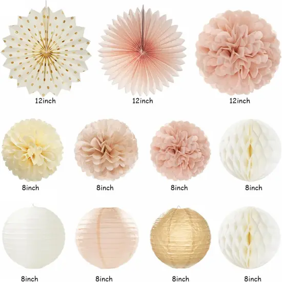 21pcs Girls Welcome Baby Banner,Beige One Sweet Peach Paper Lanterns Pom Poms {2}