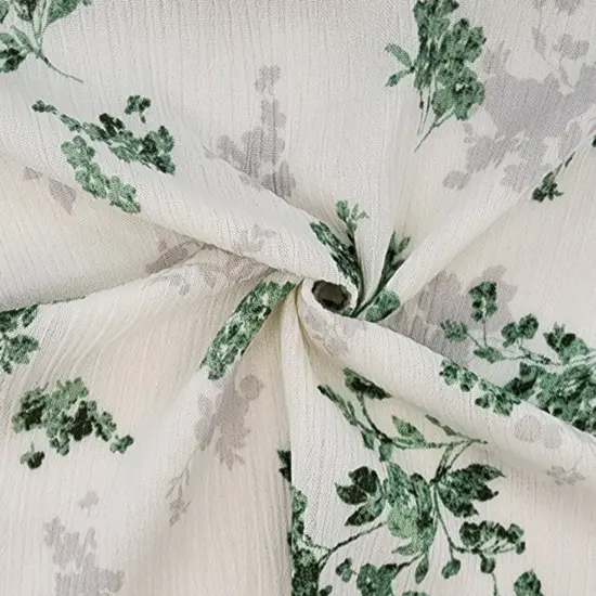 1 Yard Rayon Crinkle Ivory Green Fabric Lightweight 50/52" Width Apparel Fabric {3}