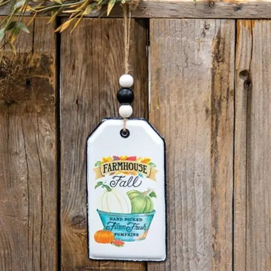 Farm Fresh Pumpkin Enamel Beaded Tag with Decorative Jute Hanger Farmhouse {3}