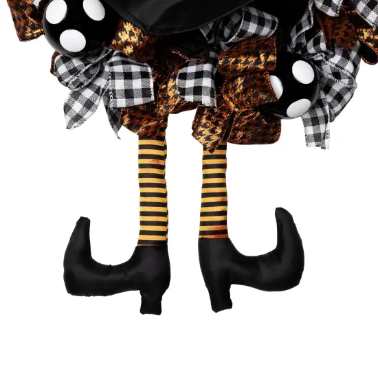 Northlight Witch with Bows and Ornaments Halloween Wreath - 24" - Orange and Black - Unlit {6}