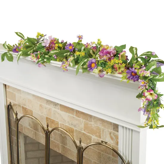 Collections Etc Artificial Purple Floral Garden 5-Foot Long Garland {2}