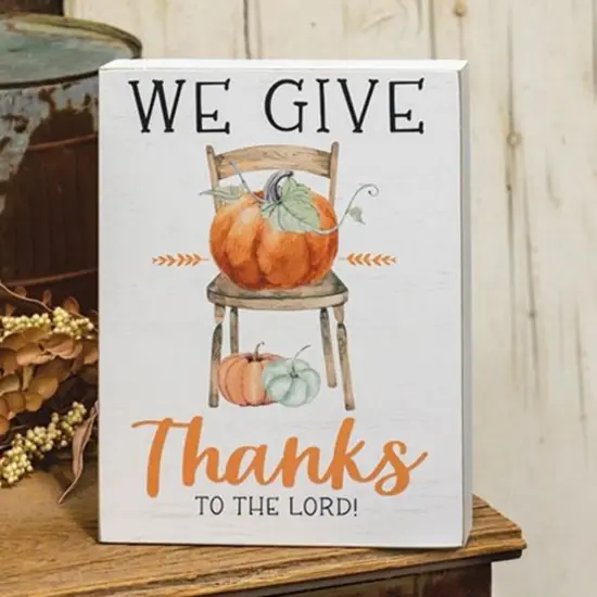 We Give Thanks to the Lord Fall Box Sign Distressed White Pumpkin Wood Decor for Table or Wall {2}