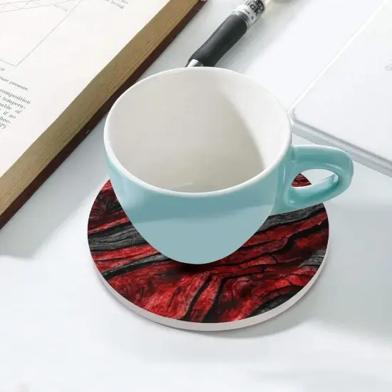 Black Red Wood Grain Drink Absorbent Coaster {4}