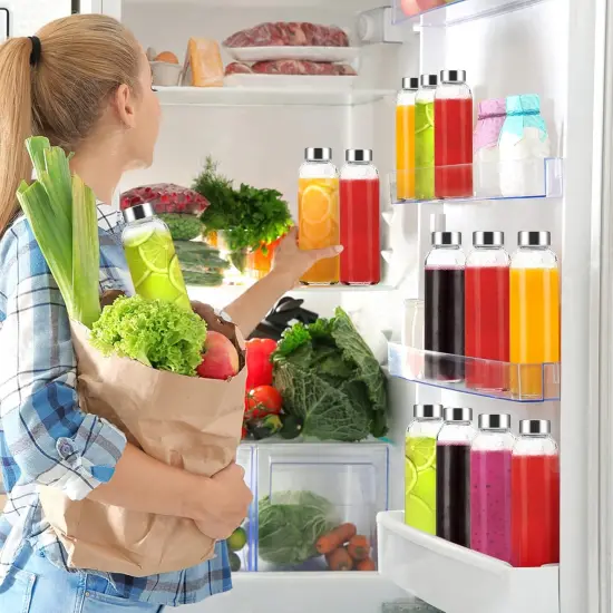 Reusable Glass Water Bottles with Stainless Steel Cap for Juicing {4}