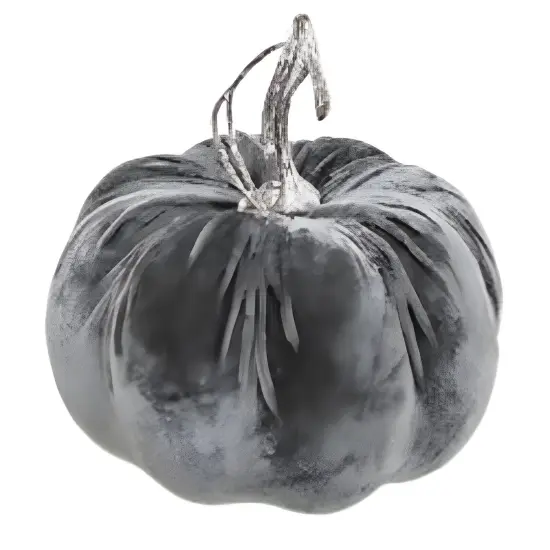 Grey Velvet Foam Pumpkin with Distressed Stem, Fall Accent Decor {1}