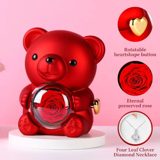 Cute Teddy Bear with Preserved Rose {2}