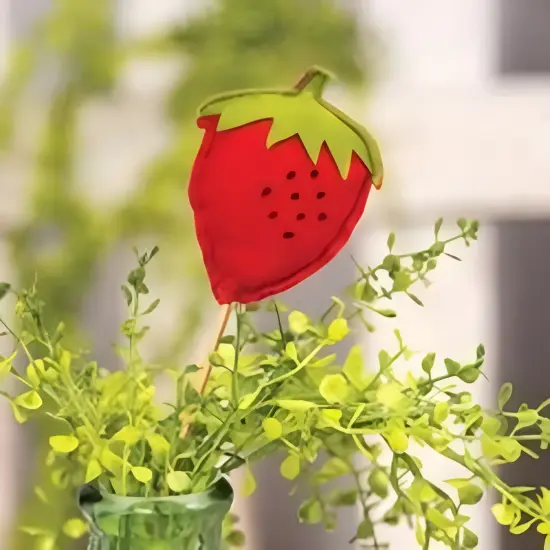 Felt Strawberry Poke with Wooden Stem Playful Floral Accent {2}