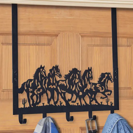 Collections Etc Horses Over-the-Door Metal Hanger with 5 Hooks {1}