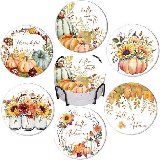 6Pcs Fall Coasters with Holder {1}