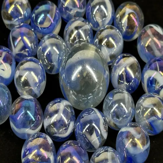 25 Glass Marbles GREAT WHITE SHARK Clear/Blue Game Pack Shooter {2}