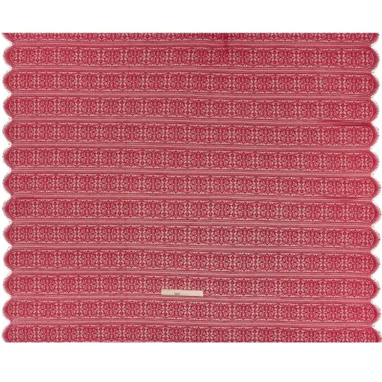 1 Yard Red Bug Re-Embroidered Lace Fabric Floral Medallion Stripes Finished Edge Sheer 50 Inch Width {4}