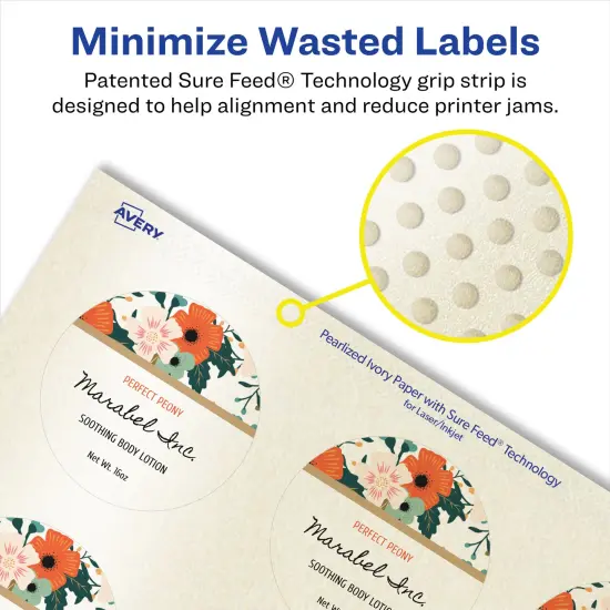 Avery Pearlized Ivory Round Labels with Sure Feed Technology, Print-to-the-Edge, 1-5/8" diameter {4}