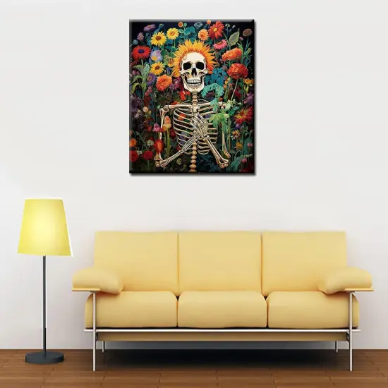 Day of The Dead Paint by Numbers for Adults Beginner Graffitic Human Skeleton DIY Paintings Acrylic Paint Canvas Girls Bedroom Decor Skull Man Painting Kits Flowers Art 16x20 Inch （Frameless ） {3}