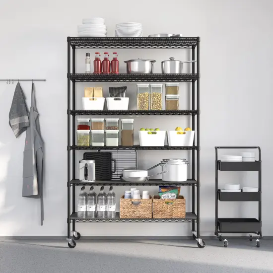 Seville Classics UltraDurable 6-Tier NSF Steel Shelving with Shelf Liners, 48" W x 18" D x 75.5" H Graphite {4}