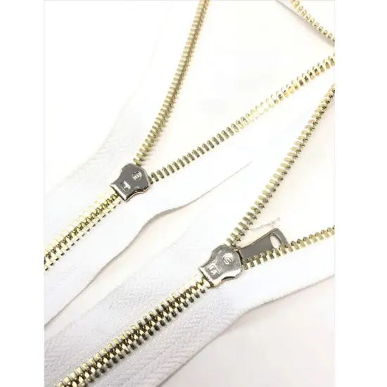 White Glossy Backpack Two Way Closed Zipper 5MM Gold Teeth {4}