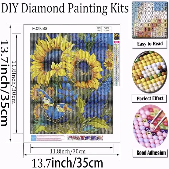 Sunflower Diamond Art Painting Kits for Adults, Stained Glass Full Drill Diamond Dots Paintings for Beginners, Round 5D Paint with Diamonds Pictures Gem Art Painting Kits DIY Crafts Kits 14x14inch {4}