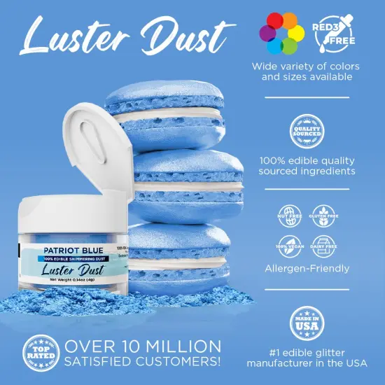 Bakell - Patriot Blue Luster Dust (4g, 1x Jar) Edible Vegan Dust & Paint for Baking, Desserts and Beverages {2}