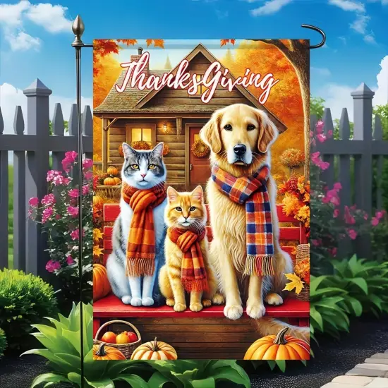 Thanksgiving Fall Garden Yard Flag 18x12inch(Cat and Dog) {2}