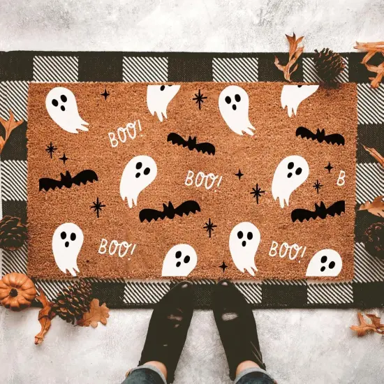 Door Mats Large Halloween Doormat Stencils Trick or Treat Boo Ghost Stencil (Halloween Doormat) {3}
