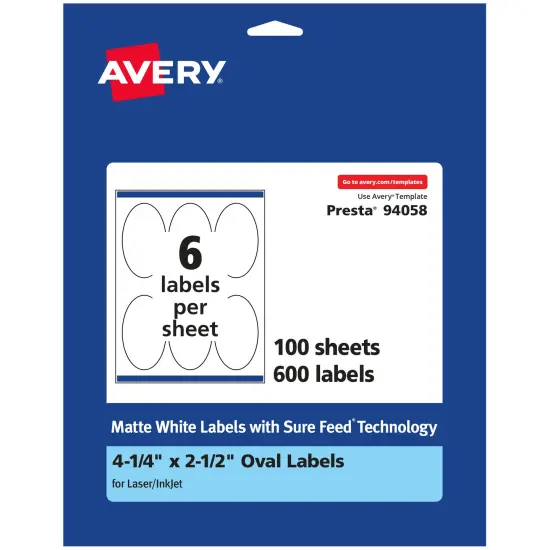 Avery Matte White Oval Labels, 4.25" x 2.5" {1}