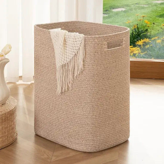 Laundry Hamper, Rectangle Cotton Laundry Basket with Handles, Large Blanket Basket for Living room, Woven Decorative Storage {1}