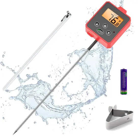 Waterproof Digital Candy Thermometer for Candy Making, Instant Read Cooking Thermometer with Pot Clip, Backlight LCD, 8" Long Probe, Temperature Alarm, ℃/℉ Switch for Kitchen, Outdoor BBQ {1}
