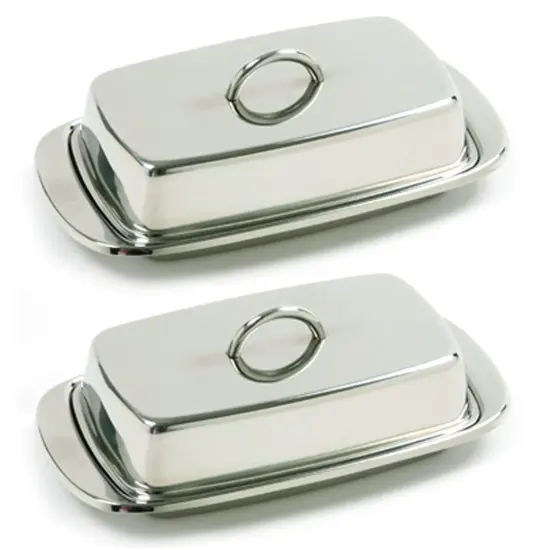 Norpro Durable Stainless Steel Double Wide Covered Butter Dish with Lid {6}