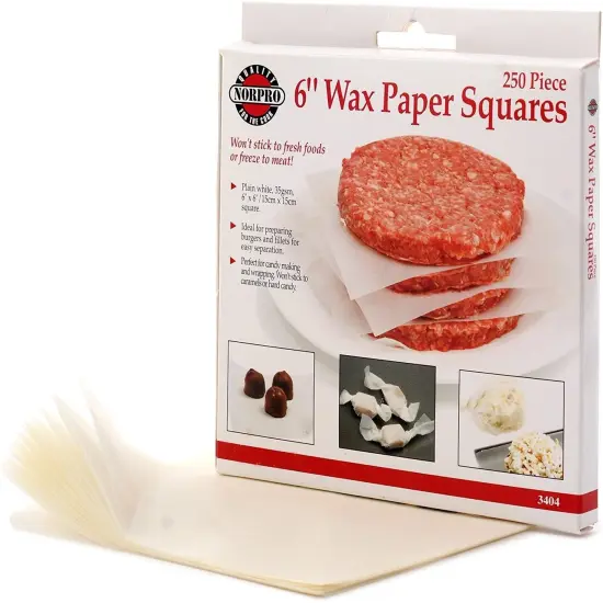 Norpro 250 pcs 6" x 6" Square Wax Paper - Use for Burger Patties Chocolates Meat {2}