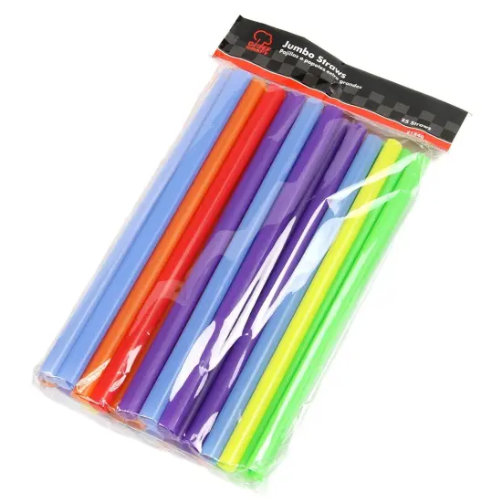 Chef Craft 25 Piece Large Diameter Plastic 9" Long Jumbo Straws Pack - Assorted Colors {1}