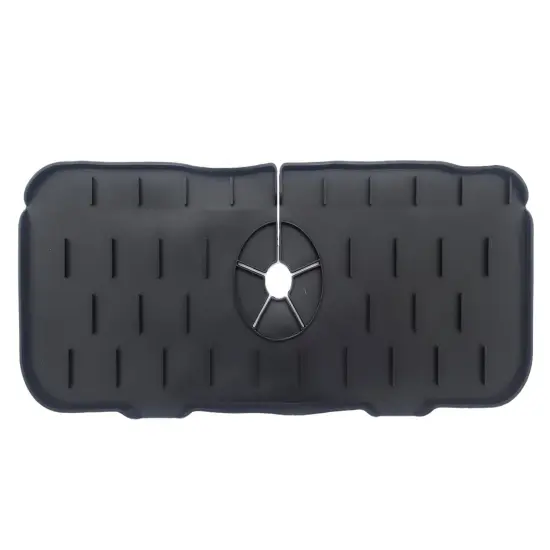Handy Housewares Silicone Sink Faucet Drip Tray, Behind Faucet Water Catcher Drying Mat - 5.5" x 14.6", Prevents Water Splash and Keep Countertops Dry Dark Grey {2}