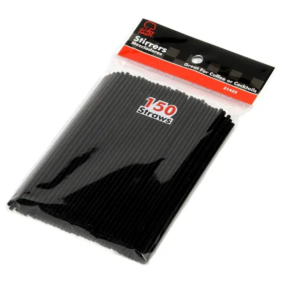 Chef Craft 150 Piece 5" Long Plastic Cocktail or Coffee Stirrer Straws Set - Black {1}