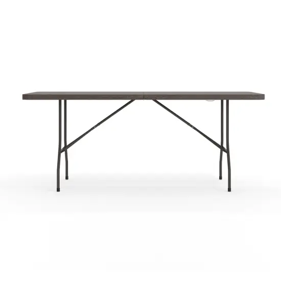 Emma and Oliver 6-Foot Bi-Fold Plastic Banquet and Event Folding Table with Handle Brown {6}