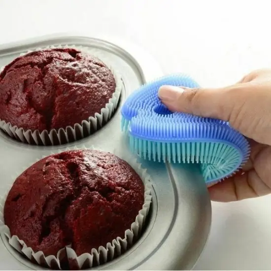 Norpro Silicone Dish Brush - Double Sided Multi Use Veggie Scrubber Pot Holder - Blue (Fish) {3}