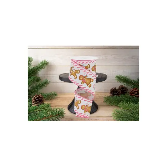 2.5" Gingerbread Boy Girl Ribbon: White/Pink (10 Yards) {3}