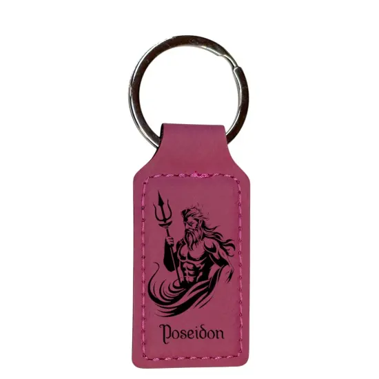 Keychain - Rectangle - Poseidon God of the Sea - Leather Pink/Black {1}