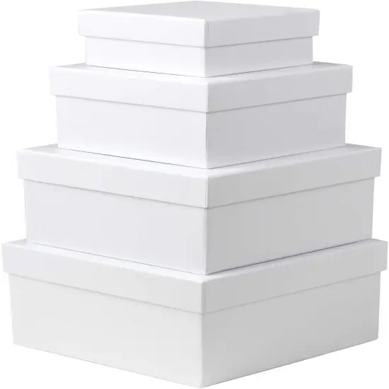 Square Gift Boxes with Lids Set of 4 White Gift Box Assorted Sizes Nesting Gift Boxes for Presents Birthday Bridesmaid Wedding Valentines Christmas Party Favor Boxes {5}