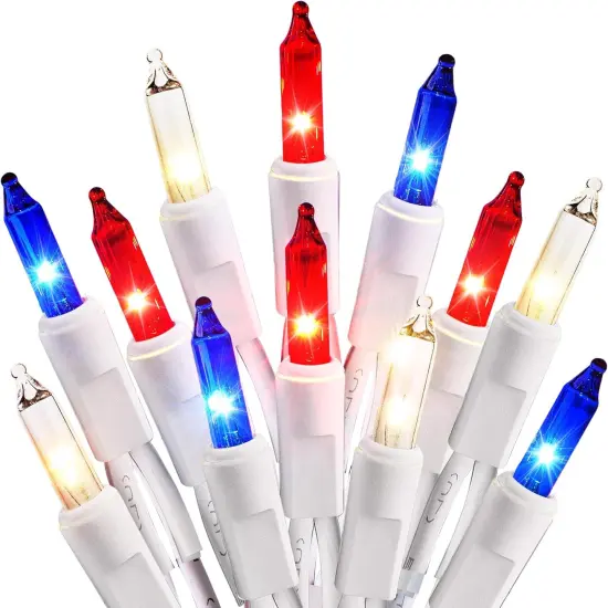 4th of July Decorations Patriotic Lights 100 Count Mini Red White Blue Incandescent Bulb Plug in Independence Day Lights for Indoor Outdoor Home Garden Patriotic Theme Memorial Day Decorations {1}
