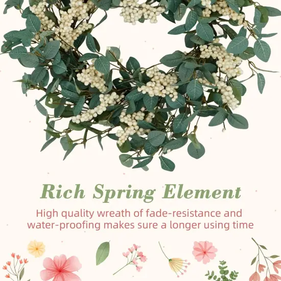 18" Spring Wreaths for Front Door, Green Eucalyptus Wreath with White Berries, Eucalyptus Leaves for Indoor Outdoor Farmhouse Home Porch Wall Window Festival Wedding Decor {1}
