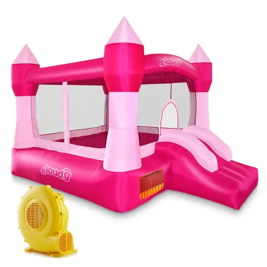 Cloud 9 Princess Bounce House with Blower, Pink Castle Inflatable Bouncer for Kids, Includes Stakes and Repair Patches {1}