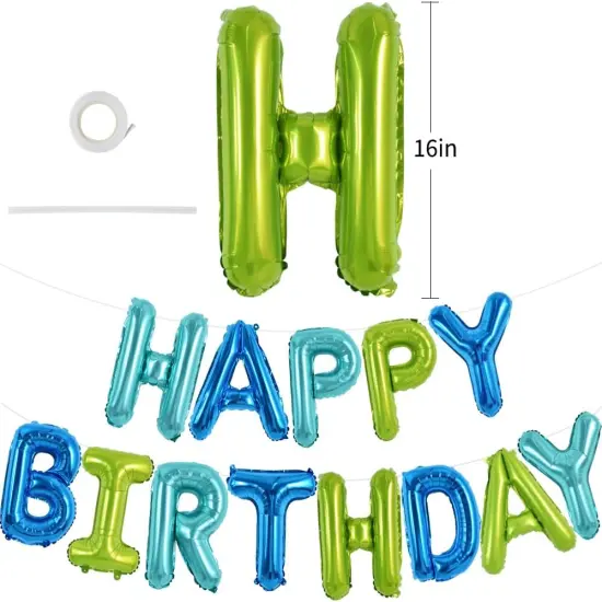 Blue Green Happy Birthday Balloons Banner 16 Inch Mylar Foil Letters Birthday Sign Bunting Reusable for Girls Boys Kids & Adults Birthday Decorations and Party Supplies {2}