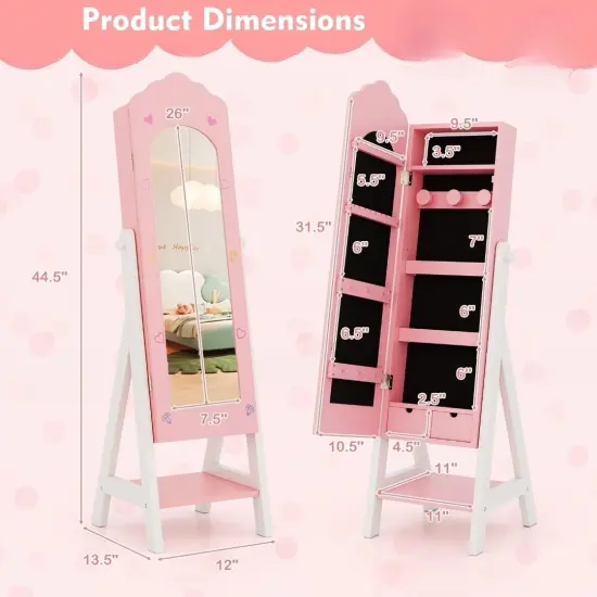 MDF Jewelry Organizer with Full-Length Mirror, Storage and Safety Features Pink {6}