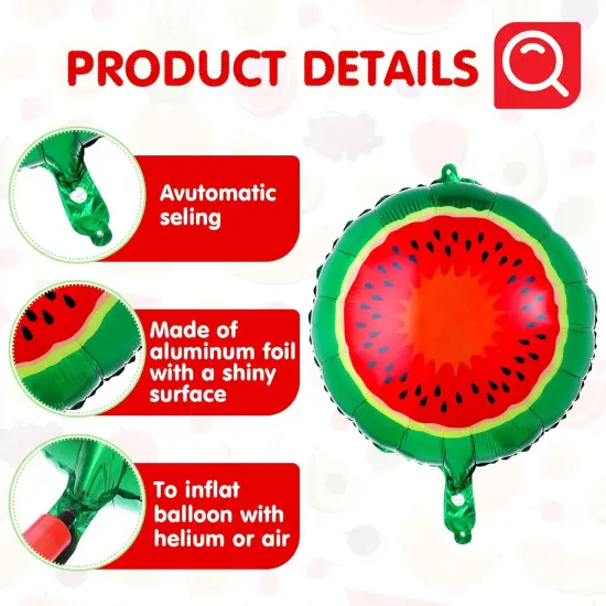 18 Pics Fruit Balloons, Fruit Party Decorations with Ribbon and Straw, Fruit Aluminum Foil Balloons Tutti Frutti Party Decorations Tropical Fruit {2}