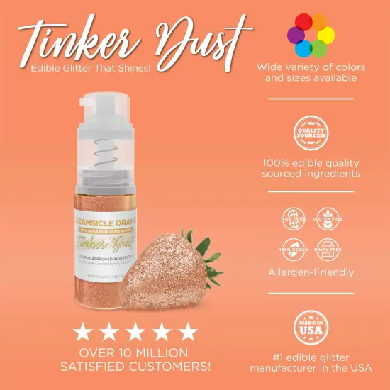 Bakell - Creamsicle Orange Tinker Dust Edible Glitter (25g, 1x Spray Pump) for Food, Desserts, and Beverages! {3}