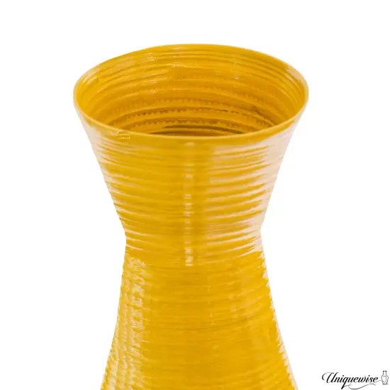 Uniquewise 24" Tapered Cylindrical Tall Bamboo Floor Vase with Flared Trumpet Top Decorative Accent for Dried Flowers Pampas Grass and Branch Arrangements Stylish Home and Office Decor Piece Yellow {5}