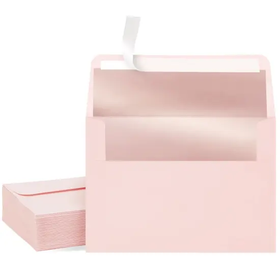 50 Pack Pink A7 Envelopes, 5x7 Size for Mailing Wedding Invitations, Announcements, Bridal Shower, Greeting Cards, Thank You Notes, Rose Gold Foil Lining, Peel & Stick Seal {1}