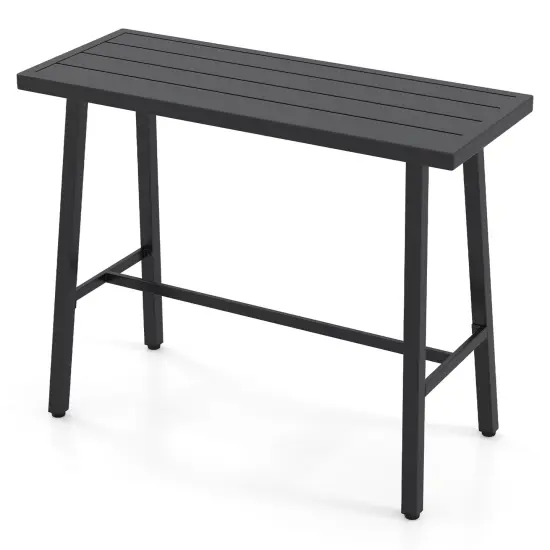 Black Metal Patio Counter Height Table with Footrest, Adjustable Foot Pads {1}