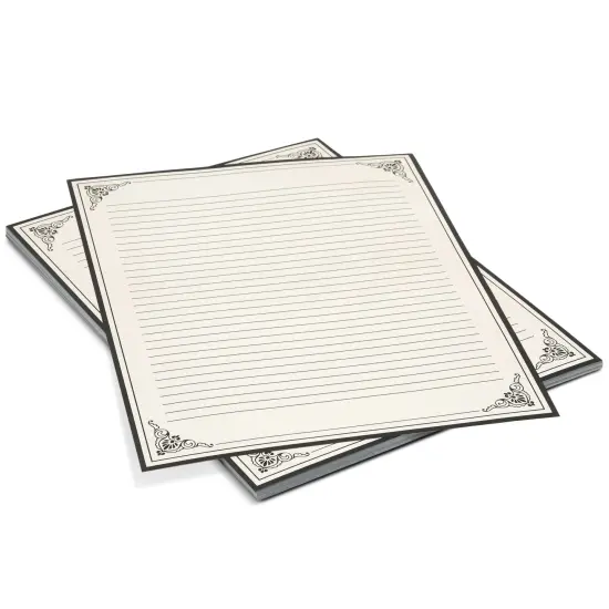 Paper Junkie 48 Sheets Vintage Style Lined Letter Writing Paper with Antique Border Design, 8.5 x 11 Inch Aged Stationery for Letters, Invitations (Cream) {6}