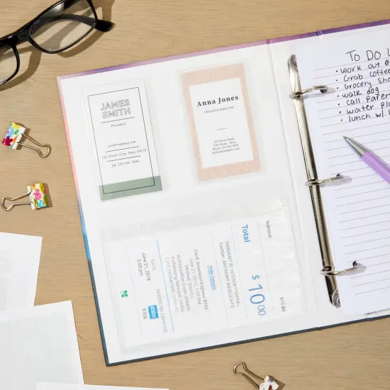 30 Pieces Clear Adhesive Pockets for Planners and Binders, Peel and Stick Index Card and Photo Pockets, Office Notebook Folder Sleeves (4 Sizes) White {4}